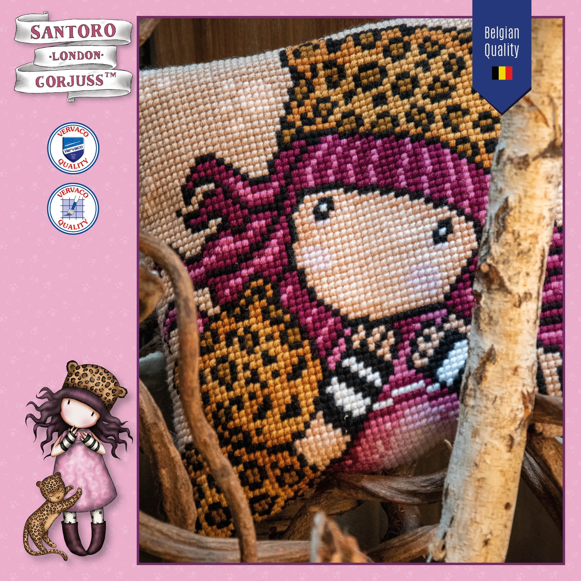 Gorjuss Purrrrrfect Love Cross Stitch Cushion Kit by Vervaco