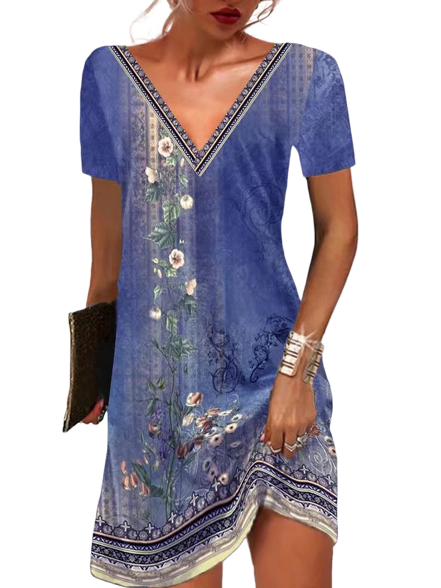 Summer Design 07 on Floral T-Shirt Dress – Boho Chic Style for Everyday Comfort