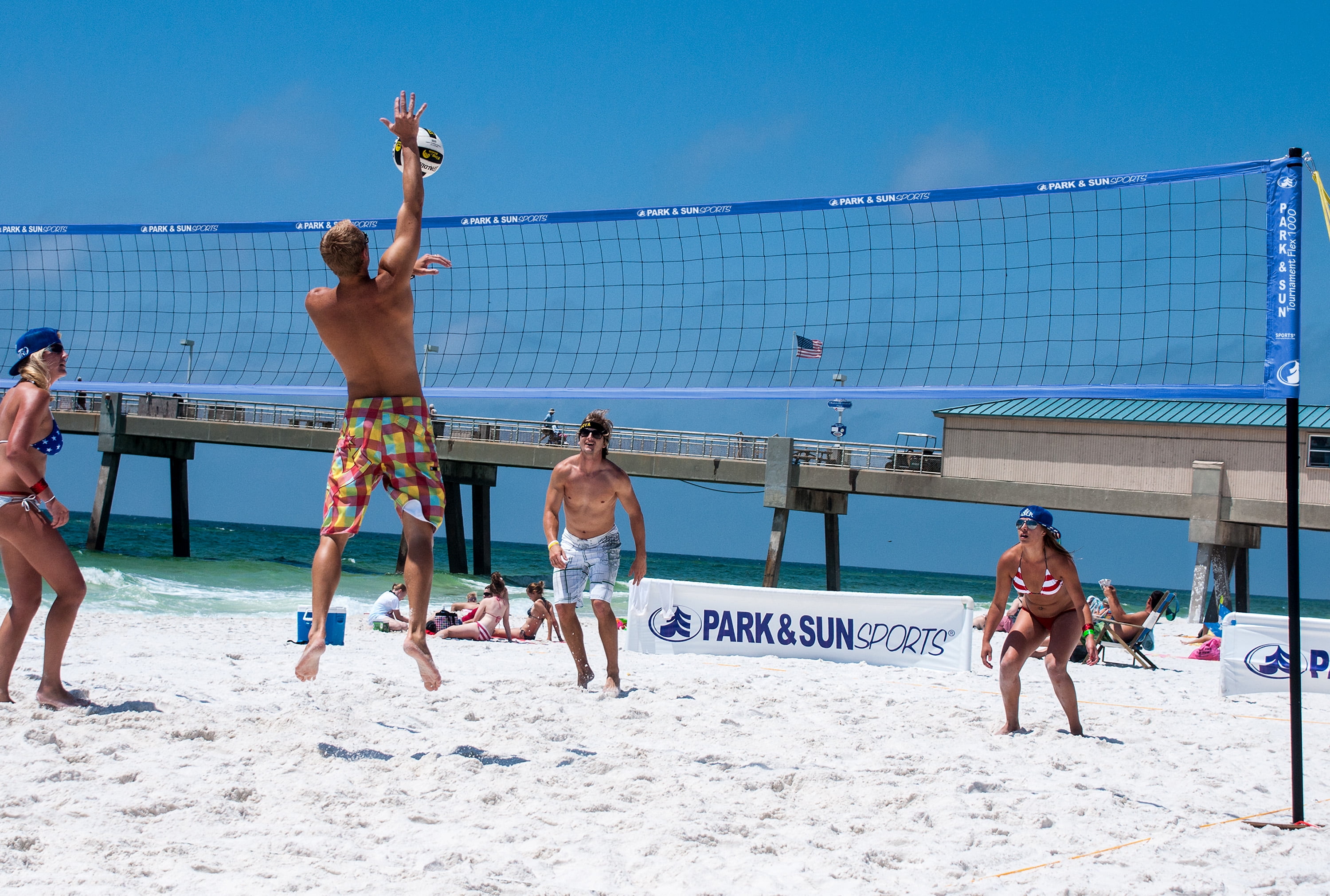 Park & Sun Sports Tournament Flex 1000 Portable Outdoor Volleyball Net Set, Blue