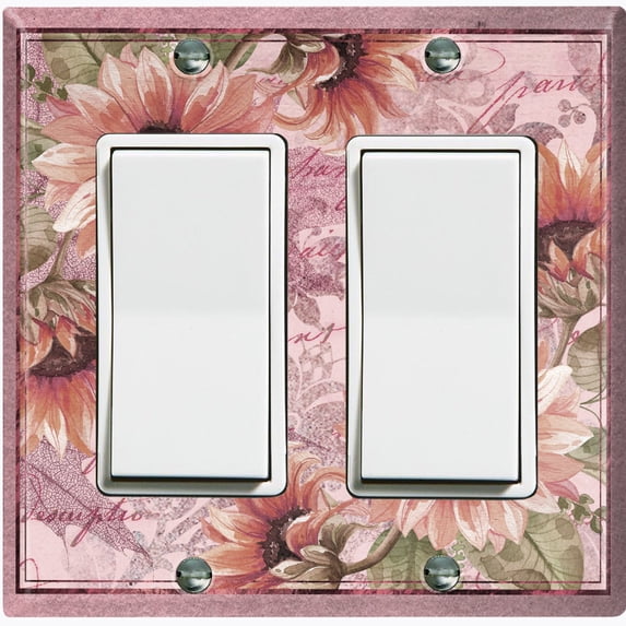 Metal Light Switch Plate Outlet Cover Mauve Floral Leaf Letter Damask FLW062