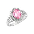 thumbnail image 6 of RYLOS Rings for Women Sterling Silver Ring Princess Diana Inspired 9X7MM Gemstone & Halo of  Diamonds October Pink Ice Jewelry for Women Size 7, 6 of 7
