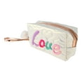 thumbnail image 1 of 1 Pc Bolsa de Maquillaje Bordada con Amor para Mujeres para Viajes Vacaciones Camping Rosa Blanca PU, 1 of 3