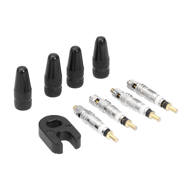 Núcleo De Válvula 4 tapas de vástago de válvula Presta + 4 núcleos de válvula + kit de herramientas de llave (negro) Likrtyny Accesorios para autos y motos