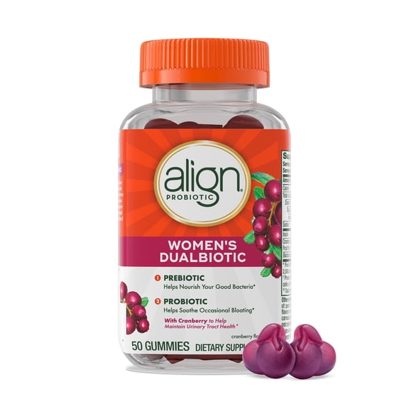 Align Womens Dualbiotic, Prebiotics and Probiotics for Women, Cranberry Flavor, 50 Gummies