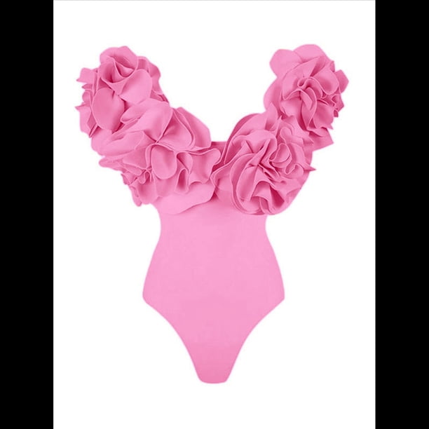 Traje de Baño de una Pieza para Mujer, Falda Cruzada, Pareo, Bikini con Estampado Floral Retro. Traje de Baño Rosa M