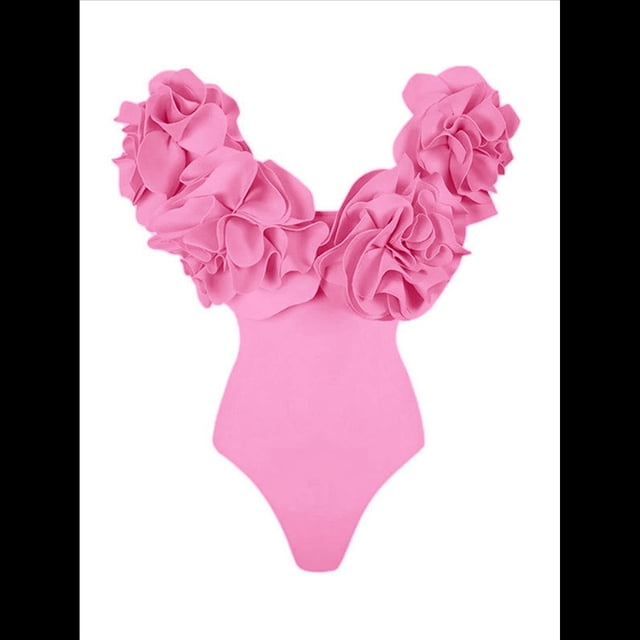 Traje de Baño de una Pieza para Mujer, Falda Cruzada, Pareo, Bikini con Estampado Floral Retro. Traje de Baño Rosa M