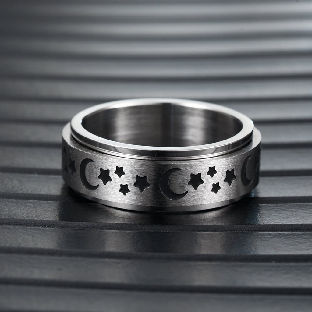 tegongse Stainless Steel Fidget Anxiety Ring for Women Men Fidget Spinner Ring Relief Stress Worry Rings Star Moon Spinning Rings