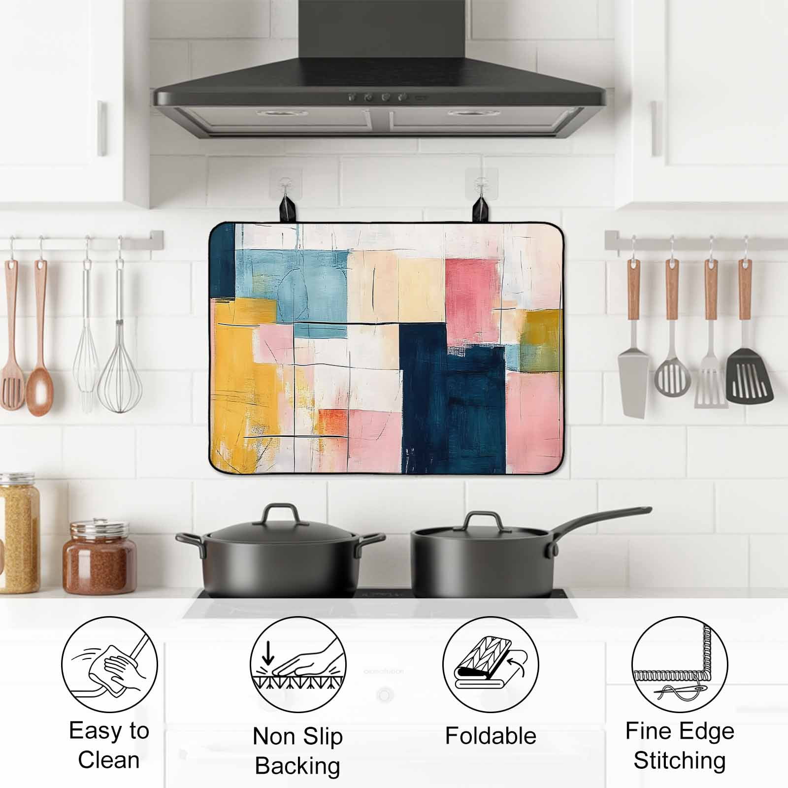 Pink Blue Yellow Stove Top Cover for Electric Stove, Heat-proof & Non Slip Glass Top Stove Cover Protector, Modern Colorful Abstract Ombre Art Kitchen Flat Cooktop Rubber Mat 24x21 Inches