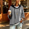 thumbnail image 5 of Oversized Stripes Hoodies for Women Batwing Short Sleeve Crewneck Hooded Drawstring Sweatshirts Spring Fall (M, Black), 5 of 8