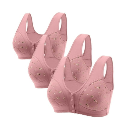 HCURIBAD Clearance! Bras for Women  3 Pcs 2024 New Comfortable Front Button Bra Cotton Full Cup Women s Bra Wireless Bras for Women  Push up Bra  Bra Pack 3Pcs underwear Hot Pink 2XL