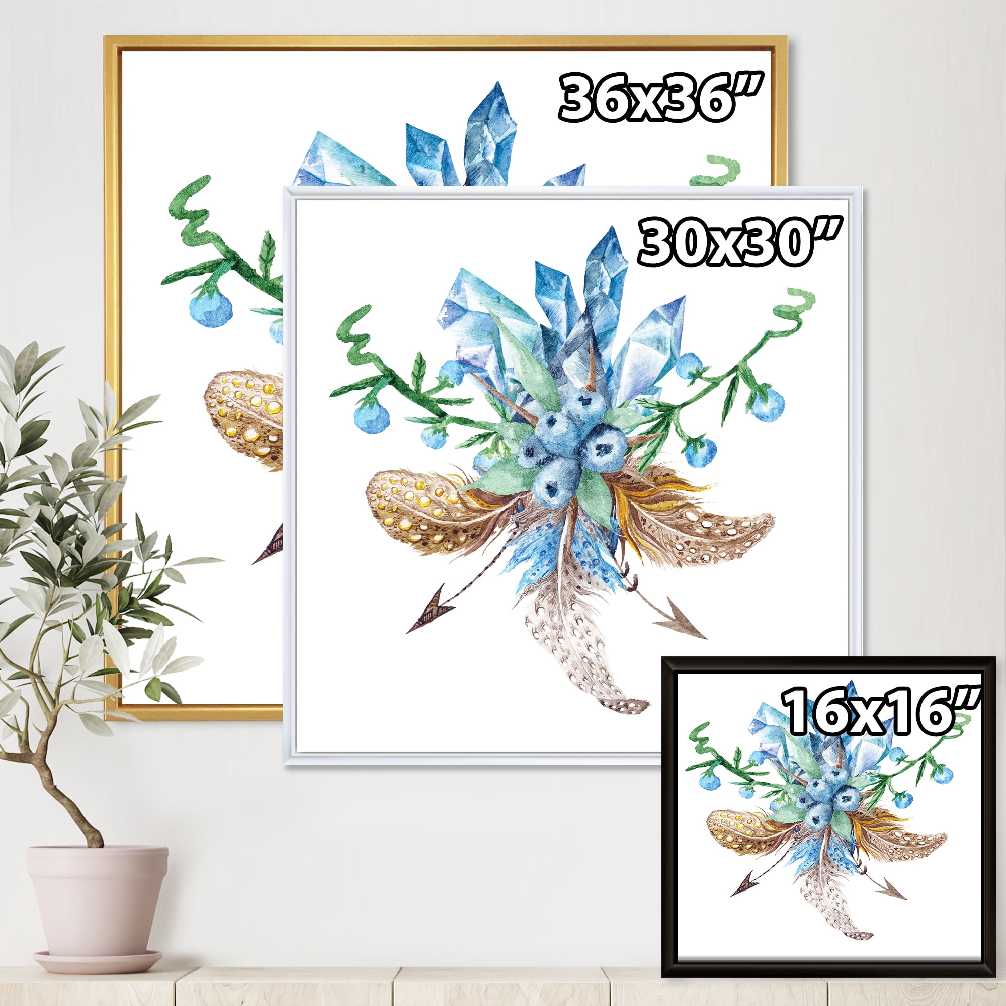 Designart 'Fresh Tribal Vignette Wild Forest Wreath Design On White I' Traditional Framed Canvas Wall Art Print