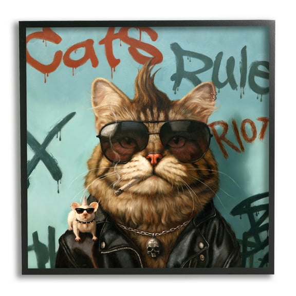 Stupell Industries Cats Rule Graffiti Urban Animals Animals & Insects Painting Black Framed Art Print Wall Art