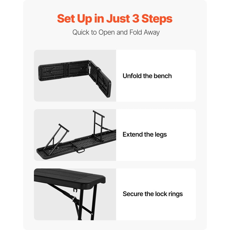 KFFKFF Folding Bench, 6 Feet, HDPE, Black, Set of 2 photo 4