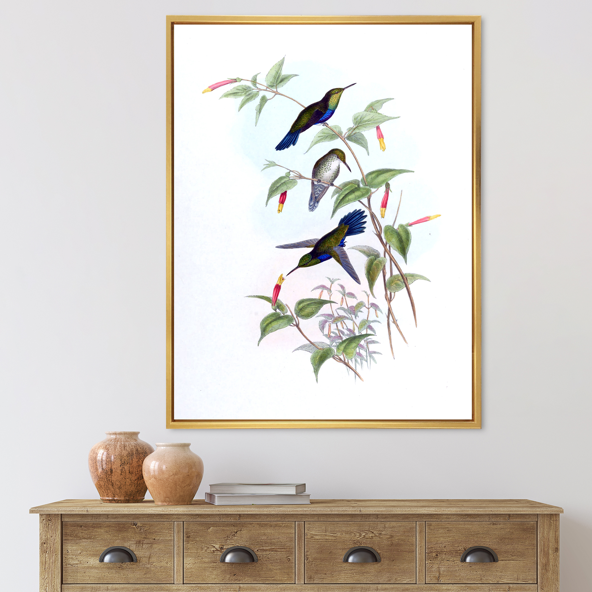 Designart 'Ancient Hummingbird I' Traditional Framed Canvas Wall Art Print