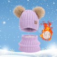 thumbnail image 2 of HNMKIU Kids Winter Knitted Hat Scarf Set Thermal Lined Neck Warmer for Boys Girls Cold Weather Outdoor Leisure Purple - One Size, 2 of 4
