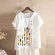 thumbnail image 2 of Mujeres Casual Algodón y Lino Top Impreso Manga Corta Botón Túnica Camiseta Blusa Tops Fridja  nalpqowj29319, 2 of 5