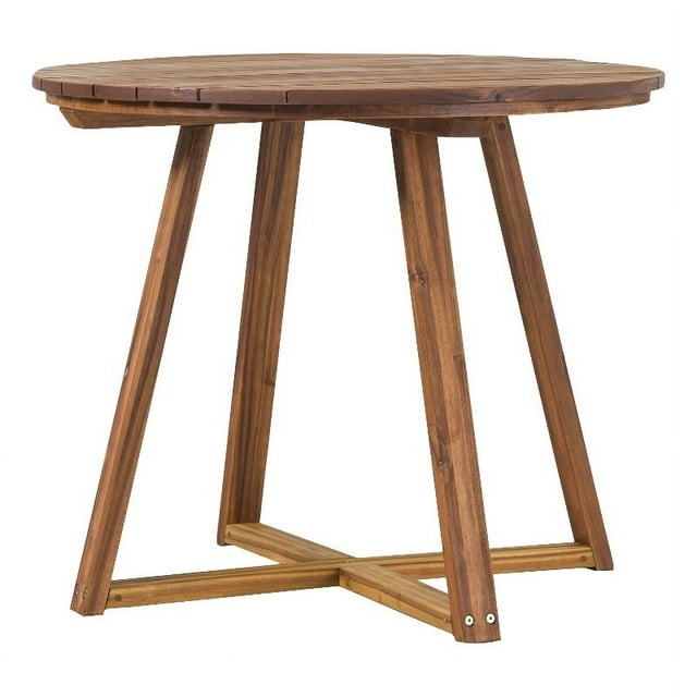 Table à Manger Ronde en Bois Massif à Dossier à Lattes Moderne - Marron