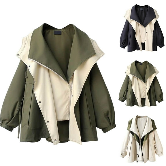 Bixock Women Clothes Outerwear Fall and Winter Casual Fall Hooded Loose Color Block Long Sleeve Jacket Top