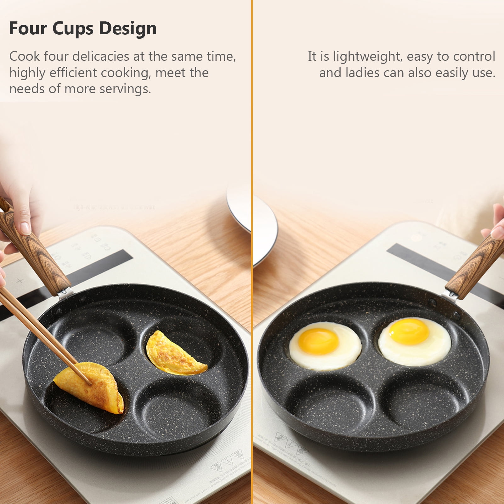 4-Cup Egg Frying Pan Non Stick Egg Cooker Pan 4-Cup Omelette Pan Round Burger Pancake Pan Aluminium Alloy Egg Pan Cookware for Gas Stove