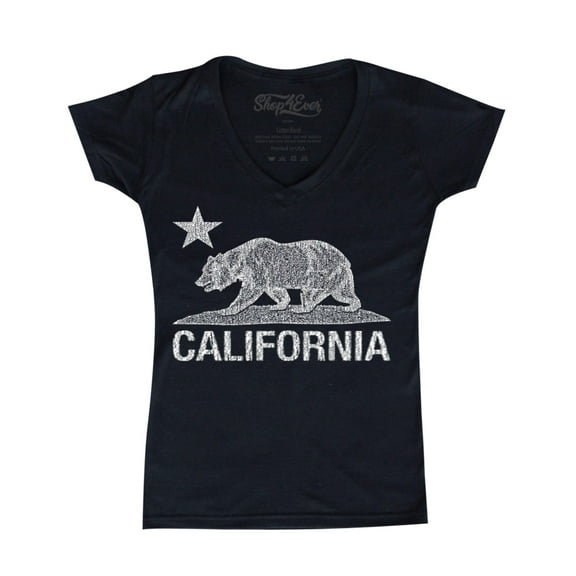 Shop4Ever Women's California Vintage Bear Slim Fit V-Neck T-Shirt Large Black