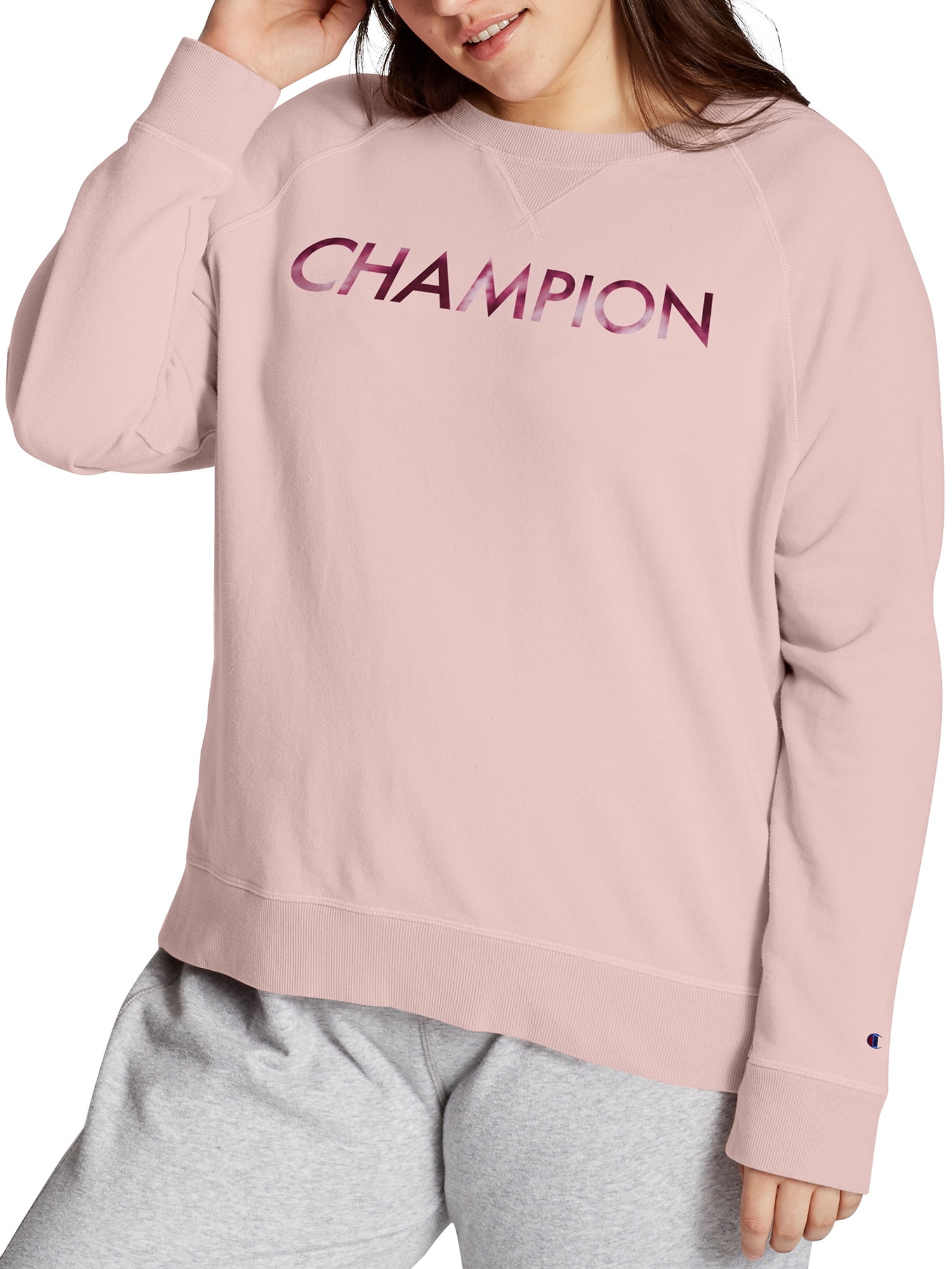 Champion Women's Plus Size French Terry Logo Print Crewneck Sweatshirt Walmart.com