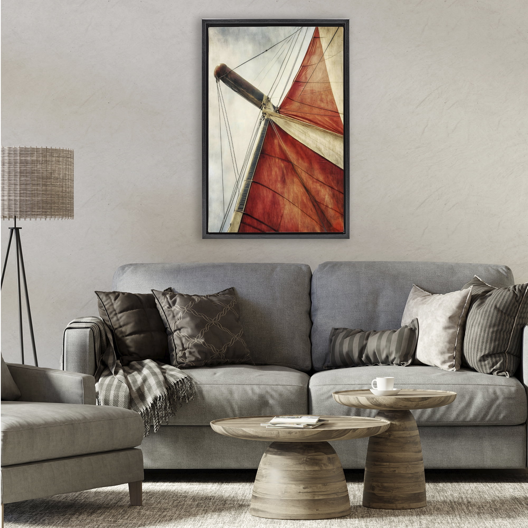 Stupell Industries Red Sail at Sea Black Framed Floater Canvas Wall Art, design by Creative Studio