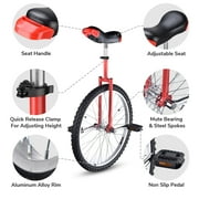 Yescom 24 In Wheel Outdoor Unicycle Adjustable Seat Anti-Skid Pedal Circus Bike for Adults Teenagers Kids, Red