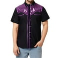 thumbnail image 4 of XDZJLR Mens T Shirts Western Cowboy Embroidered Short Sleeve Lapel Slim Fit Casual Button Down With Pockets Tees, 4 of 4