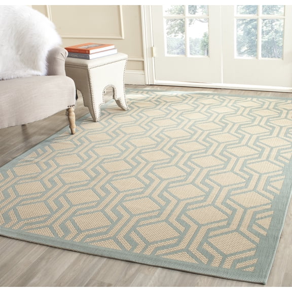 Safavieh Courtyard Bristol Geometric Indoor/Outdoor Area Rug, Beige/Aqua, 5'3" x 7'7"