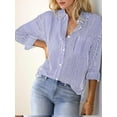 thumbnail image 6 of Weardear Womens Button Down Shirts Striped Classic Long Sleeve Collared Office Work Blouses Tops with Pocket, 6 of 7