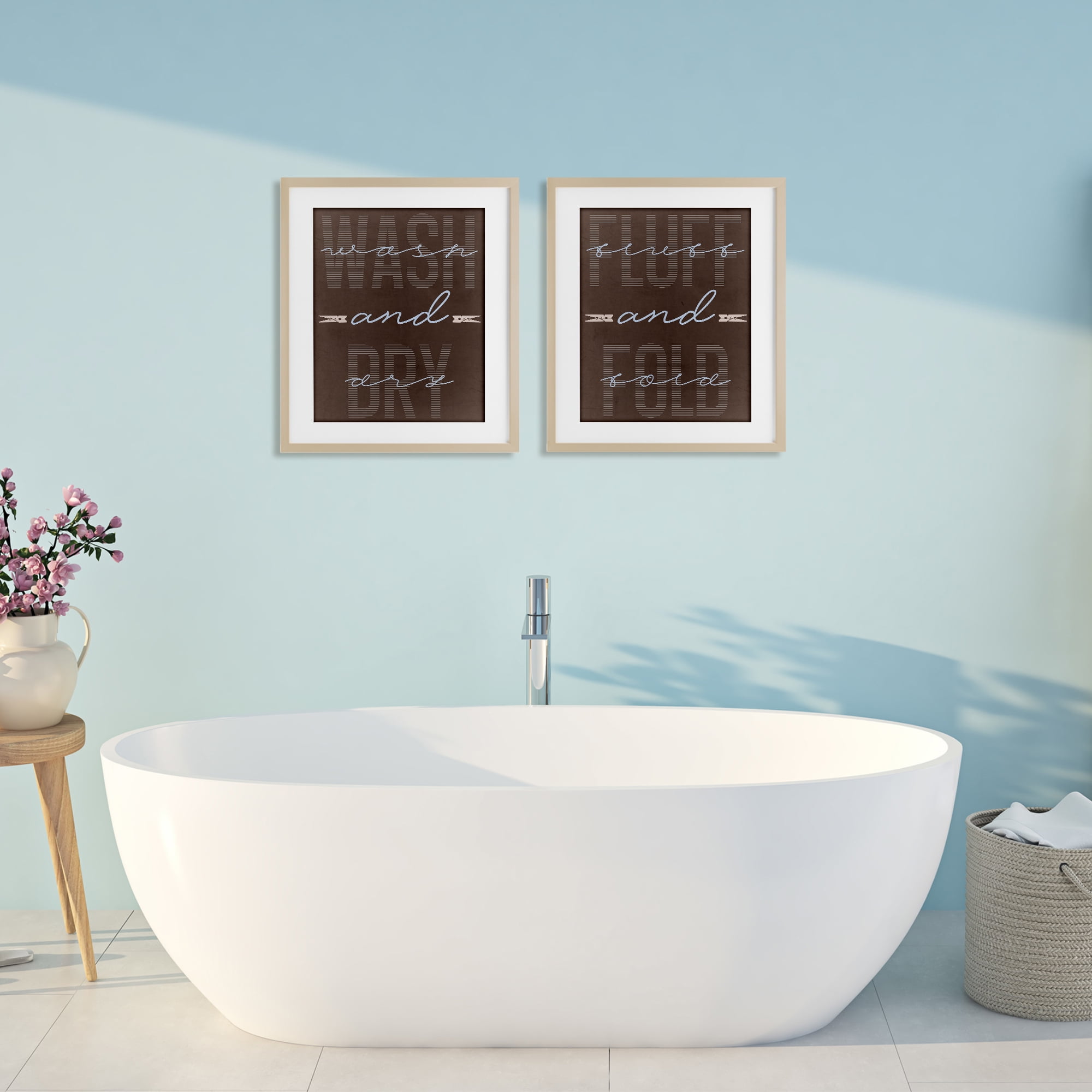 Laundry Words in Brown 2 Piece Birch Framed Print Under Glass Set, design by Marcus Prime