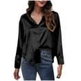 thumbnail image 4 of RYDCOT Womens Button Down Satin Shirt Long Sleeve V-Neck Solid Color Dress Shirts Work Business Casual Ladies Tops and Blouses on Clearance, 4 of 5