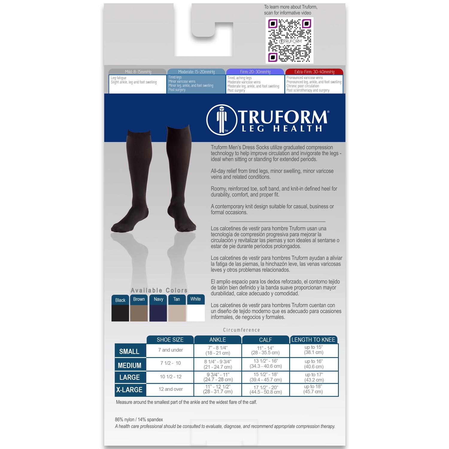 Truform Compression Socks, 15-20 mmHg, Knee High, Dress Style, Black, XL 