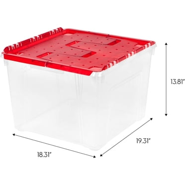 Ornament Storage Box with Attached Lid, Stores 75 Ornaments per Bin, 2-Pack, Stackable  Christmas Storage Organization Container Bin for Holiday Decorations and Accessories, Clear/Red