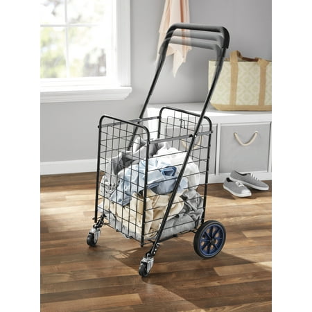 Mainstays Metal 1 Compartment Rolling Metal Shopping / Utility Cart - Black