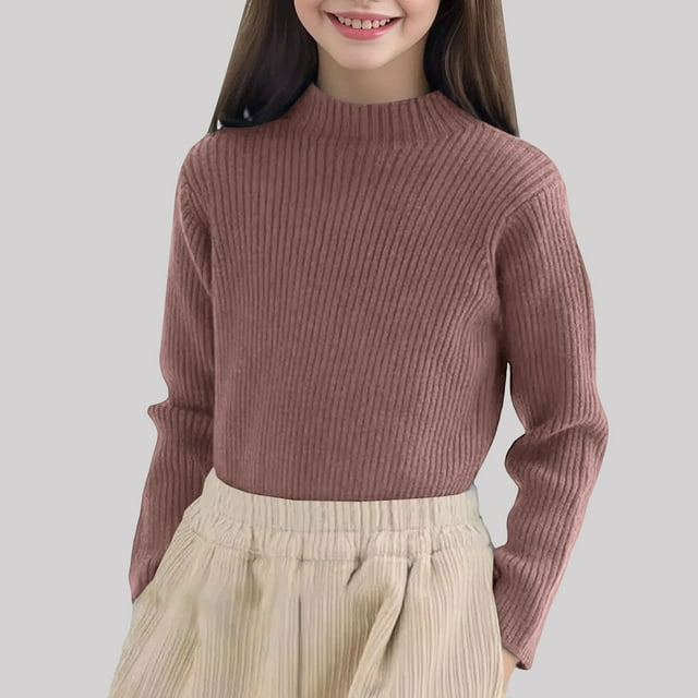 XIMIN Chandail Tricoté à Col Roulé Manches Longues Côtelé pour Bébé Fille Automne Hiver Chaud Basique Décontracté