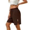 thumbnail image 6 of Sevevn Women's Linen Drawstring Shorts High Waist Elastic Waist Casual Summer Shorts with Pockets Brown S, 6 of 7