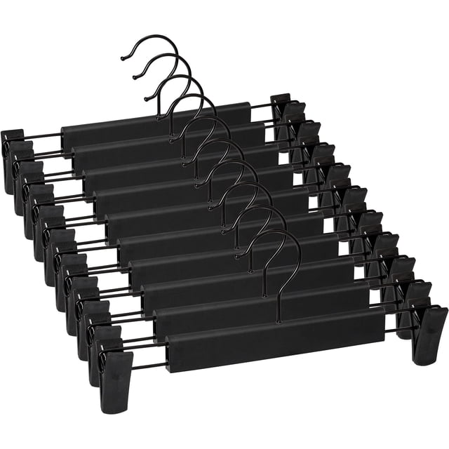 Paquete de 10 perchas para ropa con fuertes ganchos de clip ajustables antideslizantes, perchas para pantalones que ahorran espacio para colgar pantalones, calcetines, faldas, abrigos, color negro
