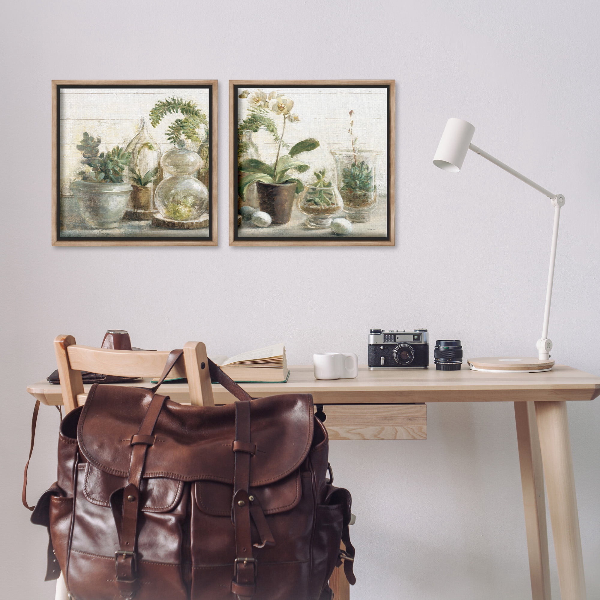 Stupell Industries Succulent House Plants Country Charm Botanical & Floral Painting Brown Floater Framed Canvas Art Print Wall Art, 18 x 18, Set of 2
