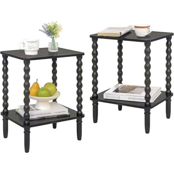 Syvvy Side Table, Small End Table with Storage Shelf, 2-Tier Small Coffee Tables Living Room for Bedroom, Narrow Spaces