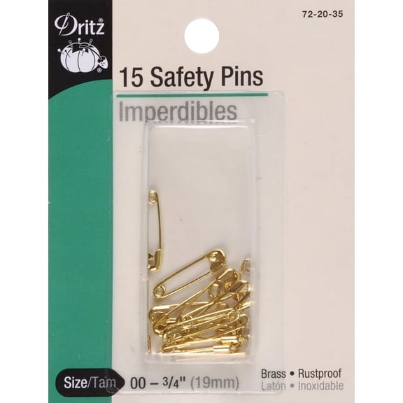 Dritz Safety Pins - Brass, Size 00, Pkg of 15