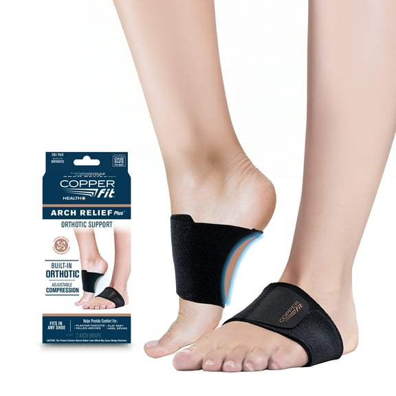 Copper Fit Health Unisex Arch Relief Plus with Built-in Orthotic Support, Black