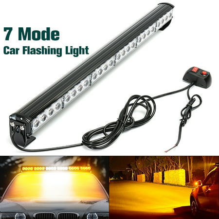 27 Inch 24 LED 7 Modes Light Bar Car Strobe Light Emergency Warning Strobe Flashing White Amber Lamp