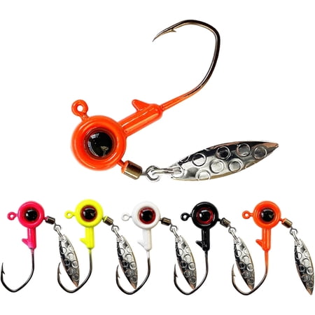 Crappie Underspin Jig Heads with Large Eyes 1/32 1/16 1/8 oz 40 Pcs - Fishing Jigs for Bass Panfish Trout and More