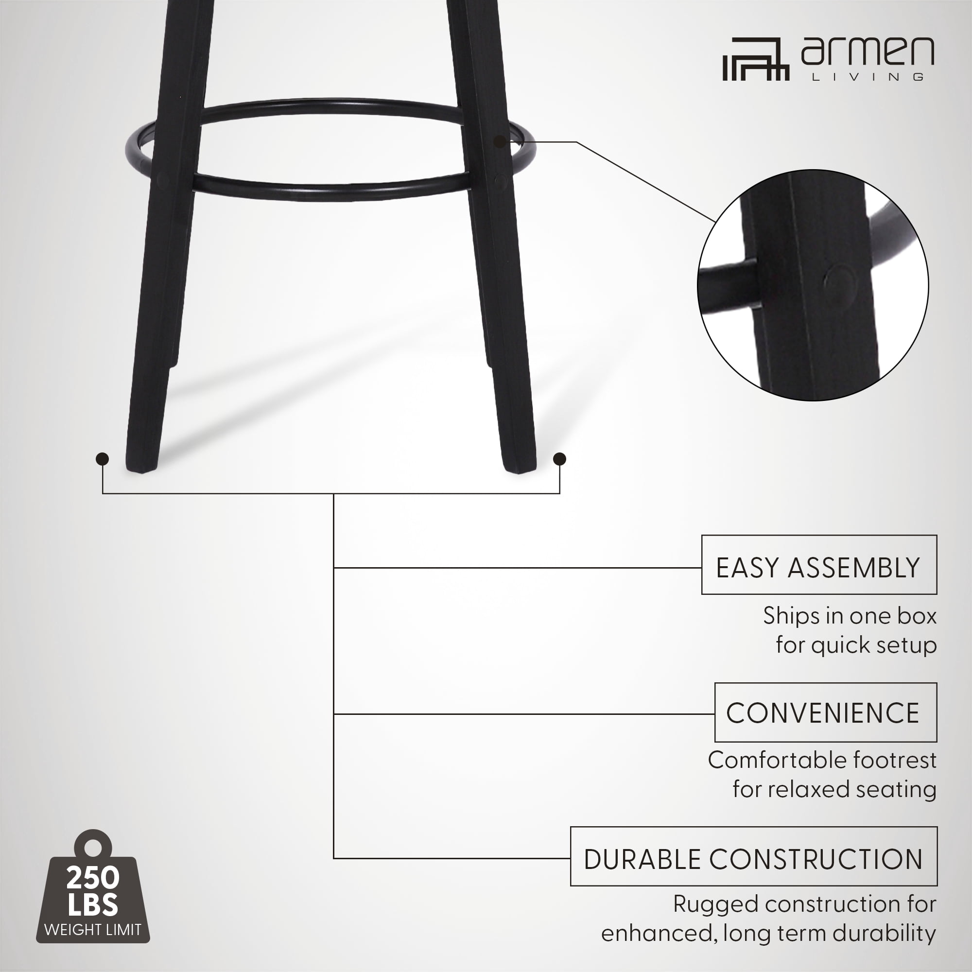 Sonia 26" Counter Height Swivel Gray Faux Leather and Black Wood Bar Stool - Set of 4