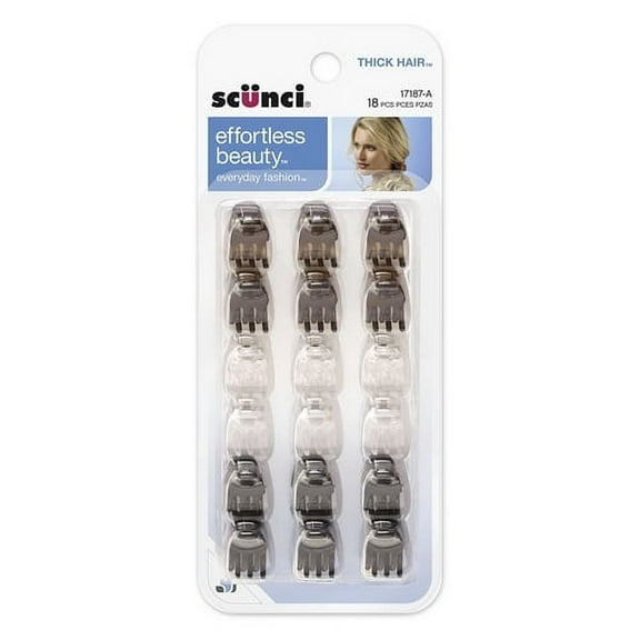 Scunci Effortless Beauty Thick Hair Mini Jaw Clips, 18 Ea