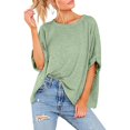 thumbnail image 6 of sovlvnd Short Sleeve Shirts Casual, Large T-shirt Summer Casual Loose Short Sleeved Solid Color Loose T-shirt Top Mint Green, 6 of 7
