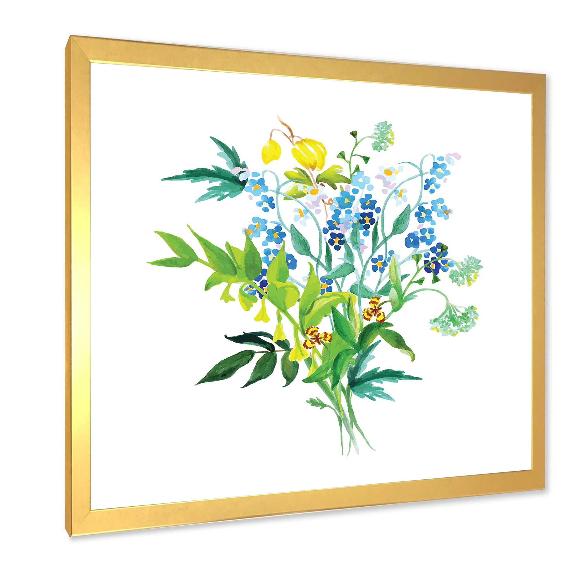 Designart 'Meadow Flowers Garland On White' Farmhouse Framed Art Print