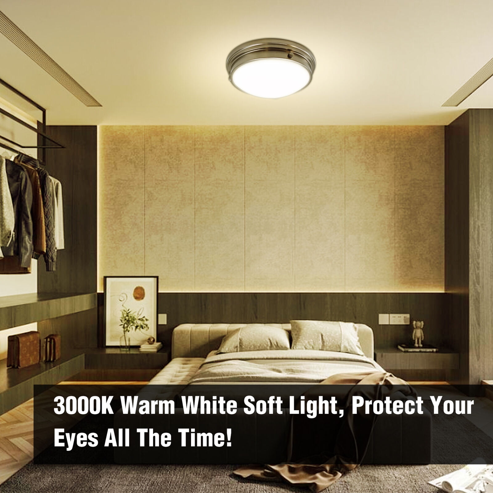 MingBright Modern LED Ceiling Light Flush Mount Fixture，16 inch Brushed Nickel Modern Ceiling Lamp Fixture Dimmable, 1250lm 3000K Warm White Flush Mount for Bathroom, Living Room, Bedroom or Kitchen