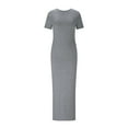 thumbnail image 6 of Basic Summer Casual Lounge Long Dress for Women Elegant Short Sleeve Knit Back Zip Crew Neck Bodycon Maxi Dresses, 6 of 7